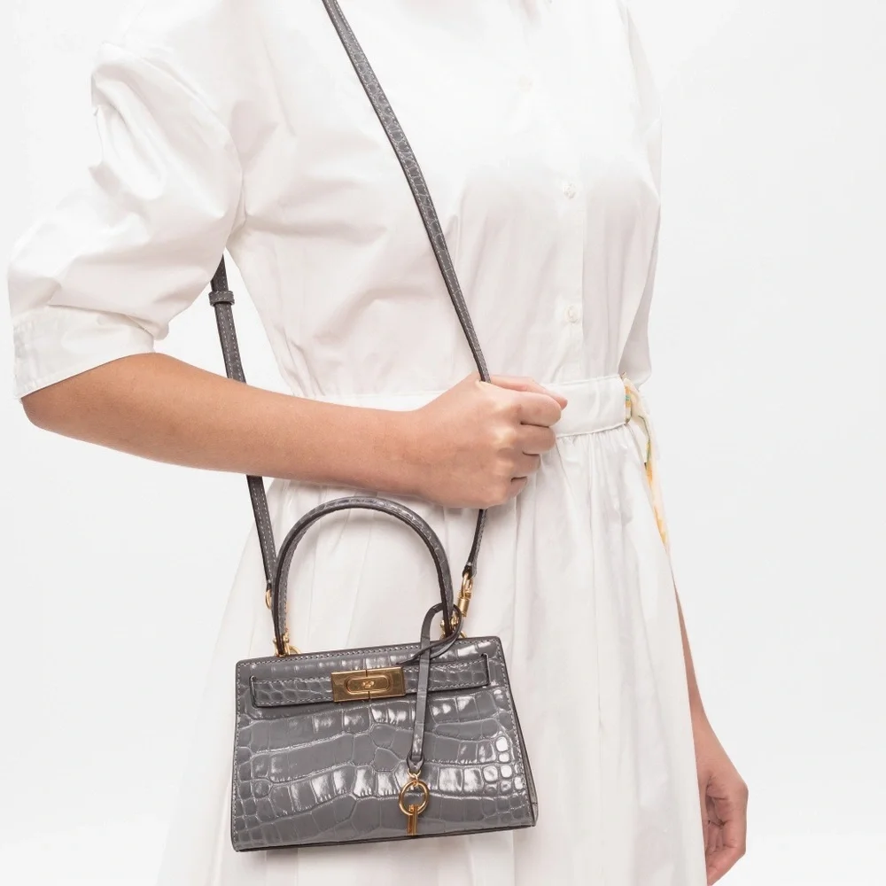 Tory Burch Lee Radziwill embossed croc grey mini bag - Picture 4 of 8